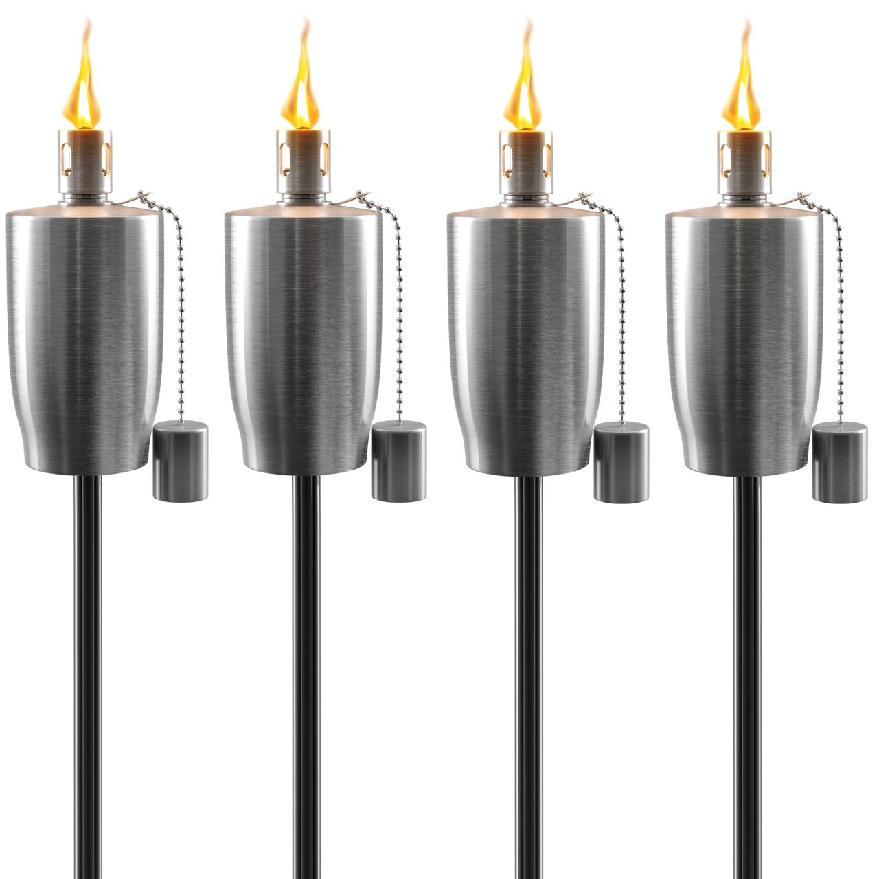 Sorbus Set of 4 Stainless Steel 5ft Outdoor Torches - Decorative Garden & Yard Lights - Fiberglass Wick & Snuffer Cap